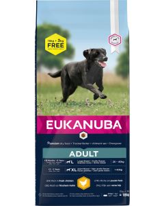 Eukanuba Adult Large Breed al pollo per Cane 15 kg + 3 kg GRATIS